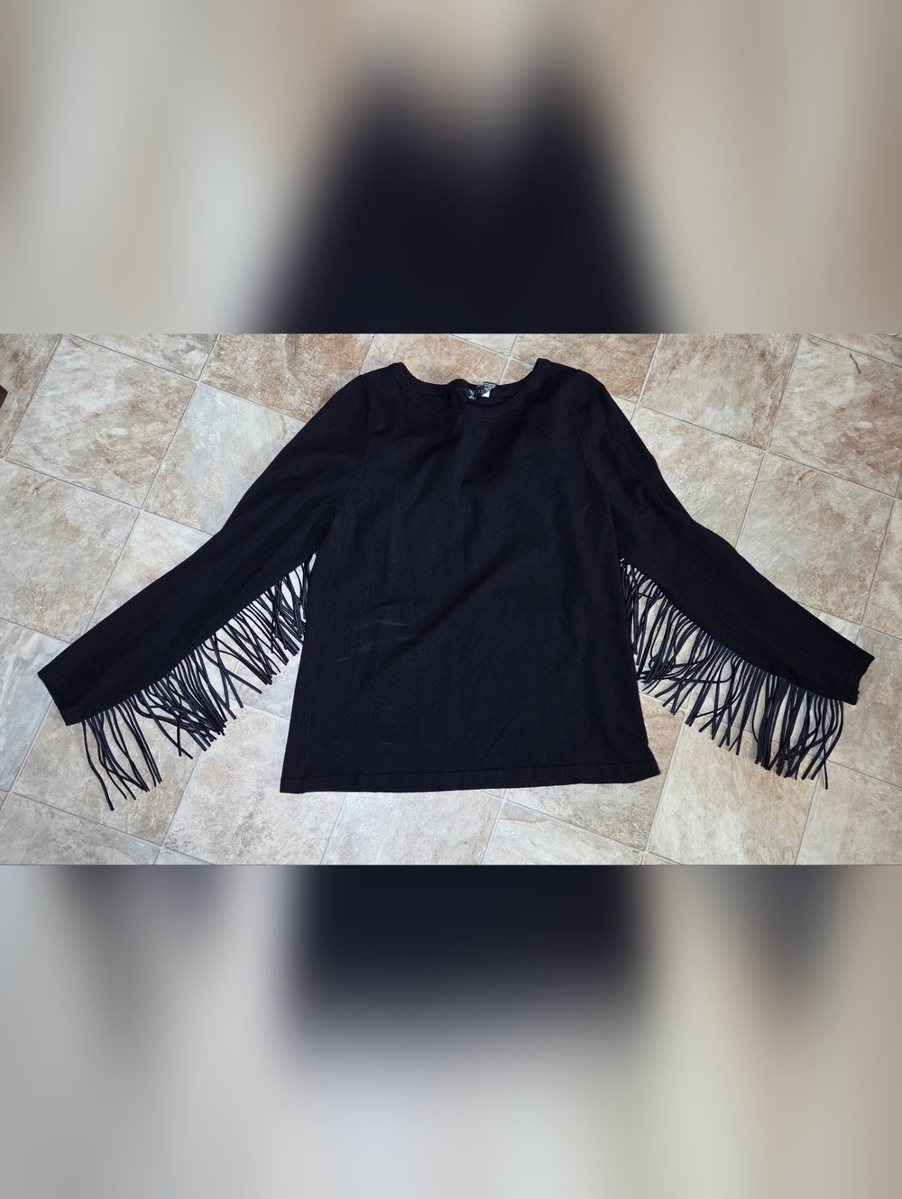 International Concepts Black Fringe Crewneck Top. Sz Xl